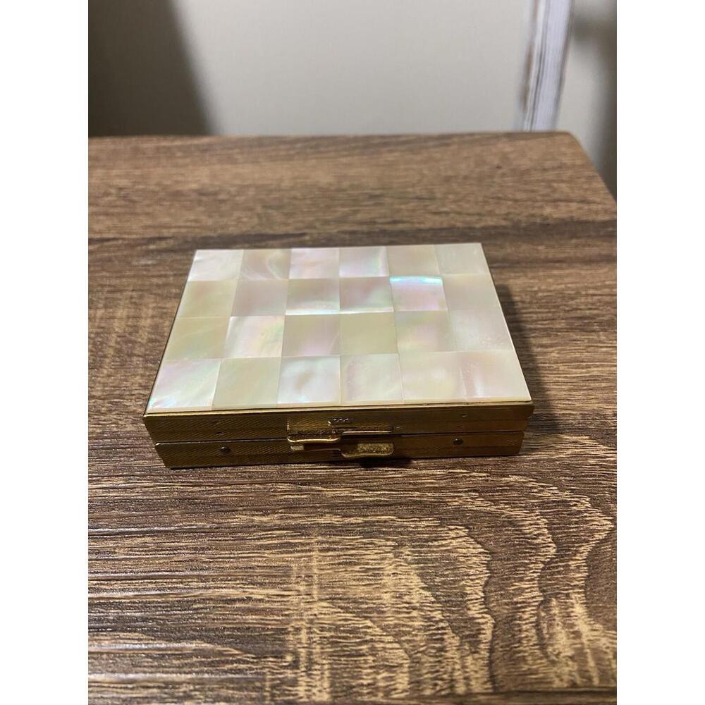 Kigu mother of pearl brass cigarette case compact w mirror